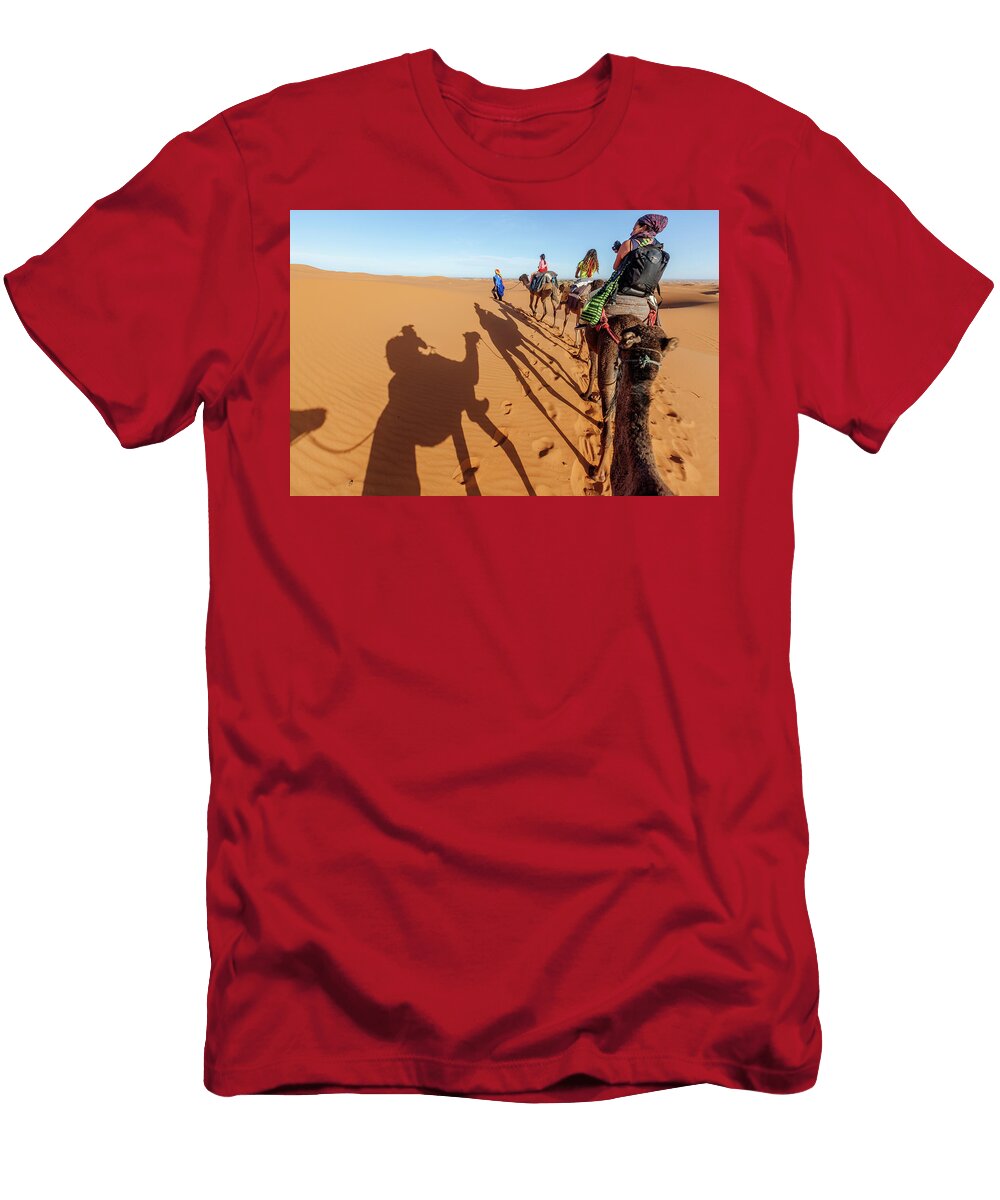 1 Tourists Trekking on Domestic Arabian Dromedary Camel Claudio Contreras Natureplcom T-Shirt
