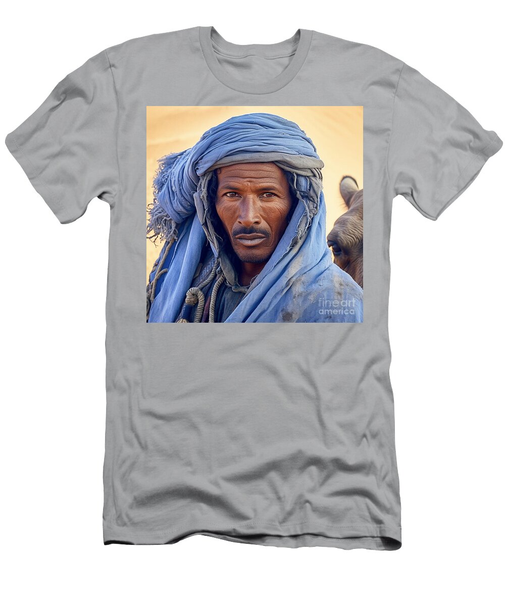 12 Berber Nomadic Ethnic Man in Blue on Camel By Asar Studios Celestial Images T-Shirt