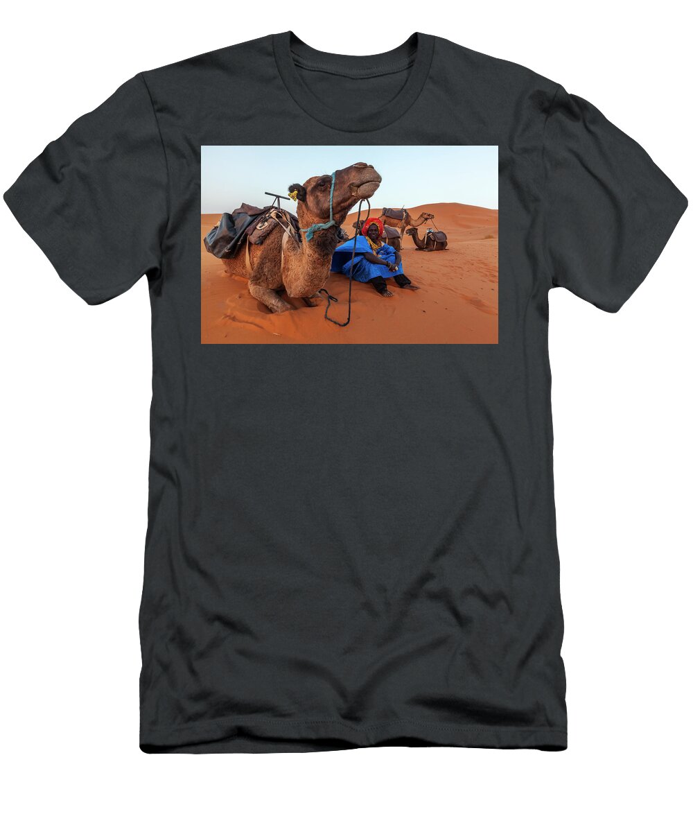 Guide and Arabian Dromedary Camel Trekking Erg Chebbi Claudio Contreras Natureplcom T-Shirt
