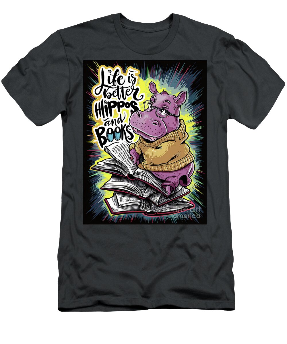 Life Is Better with Hippos and Books Rhys Jacobson T-Shirt