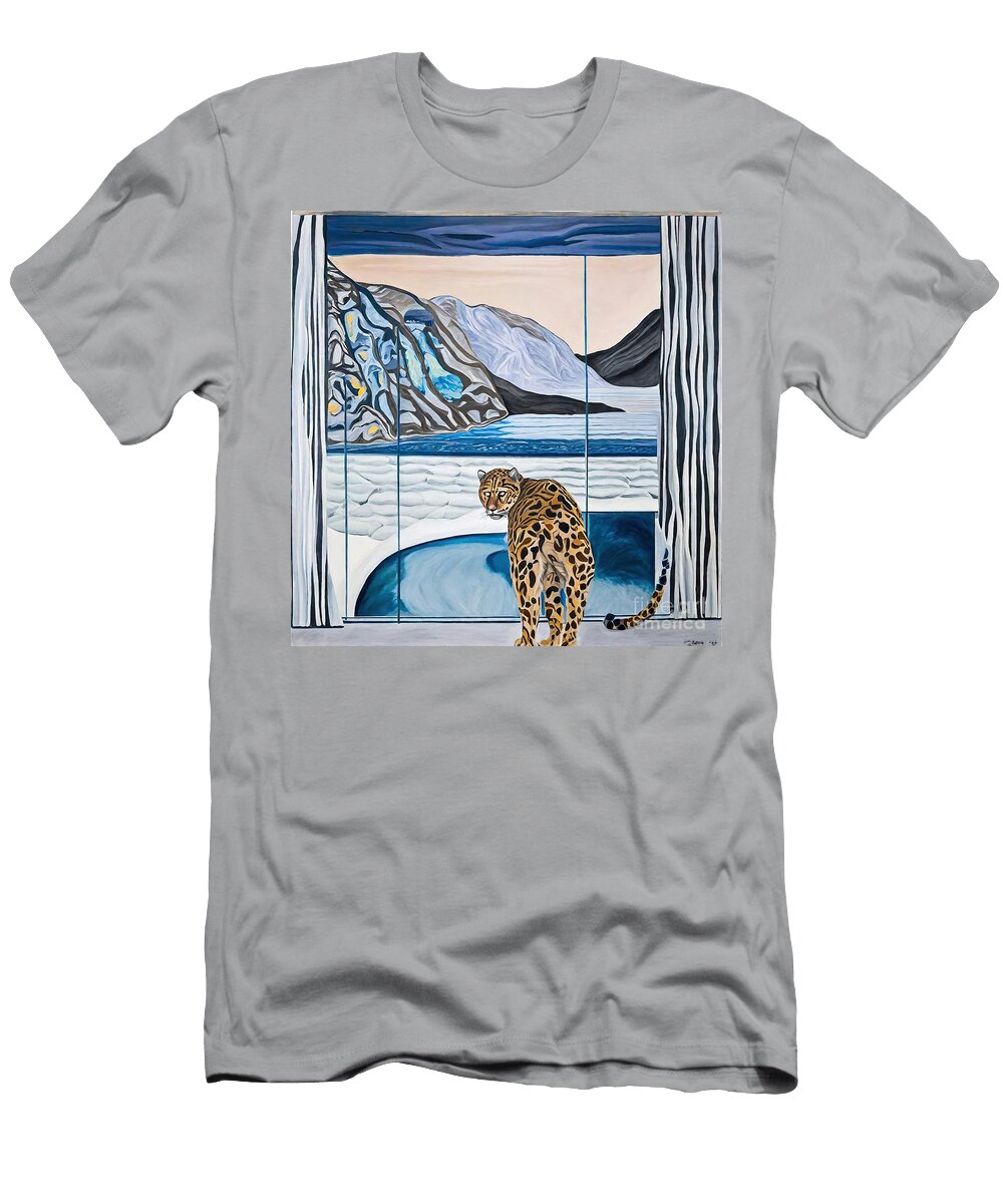 Painting Window Leopard Art Nature Illustration a N Akkash T-Shirt