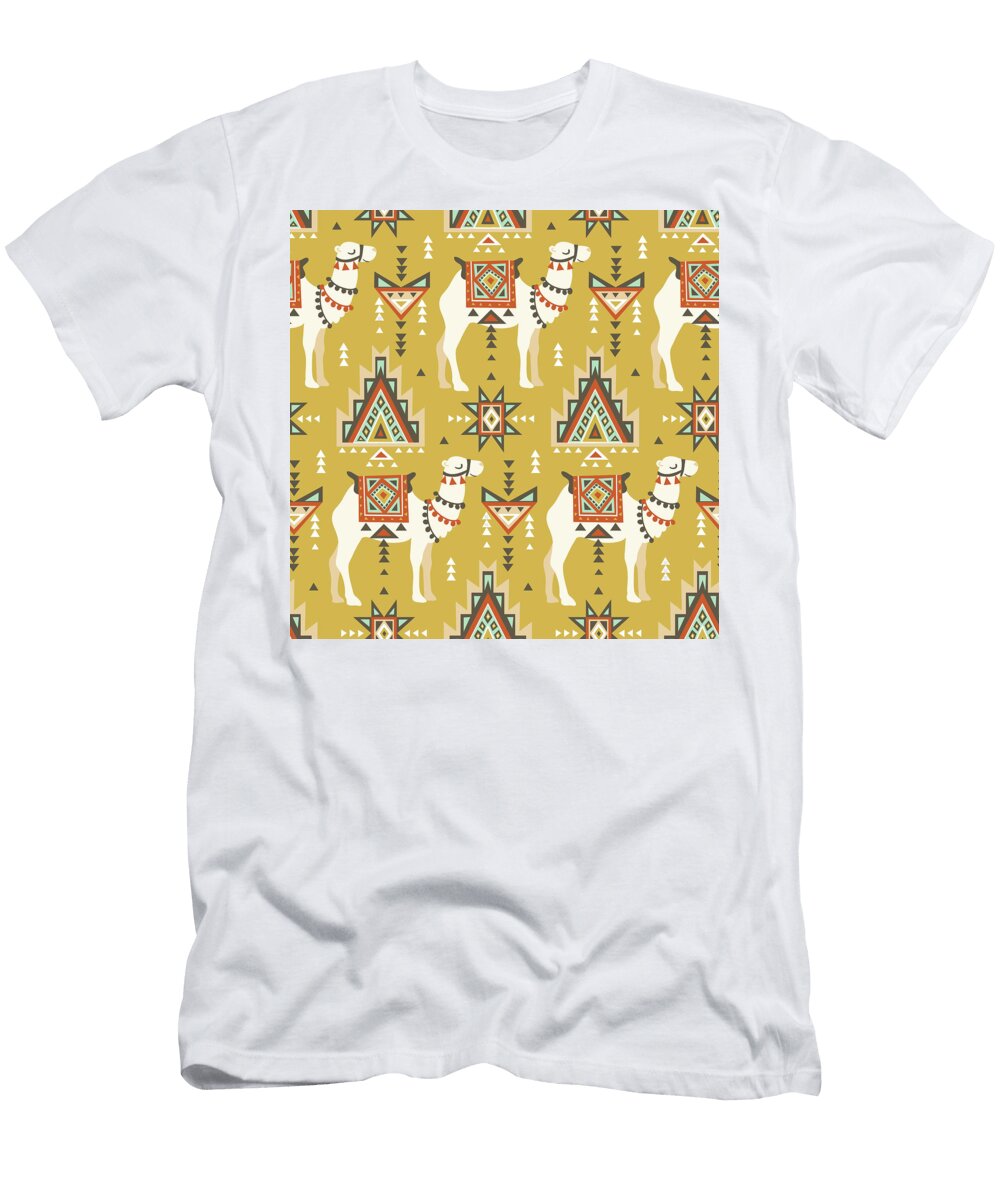 Vintage Seamless Pattern with Camels and Ethnic Motifs Julien T-Shirt